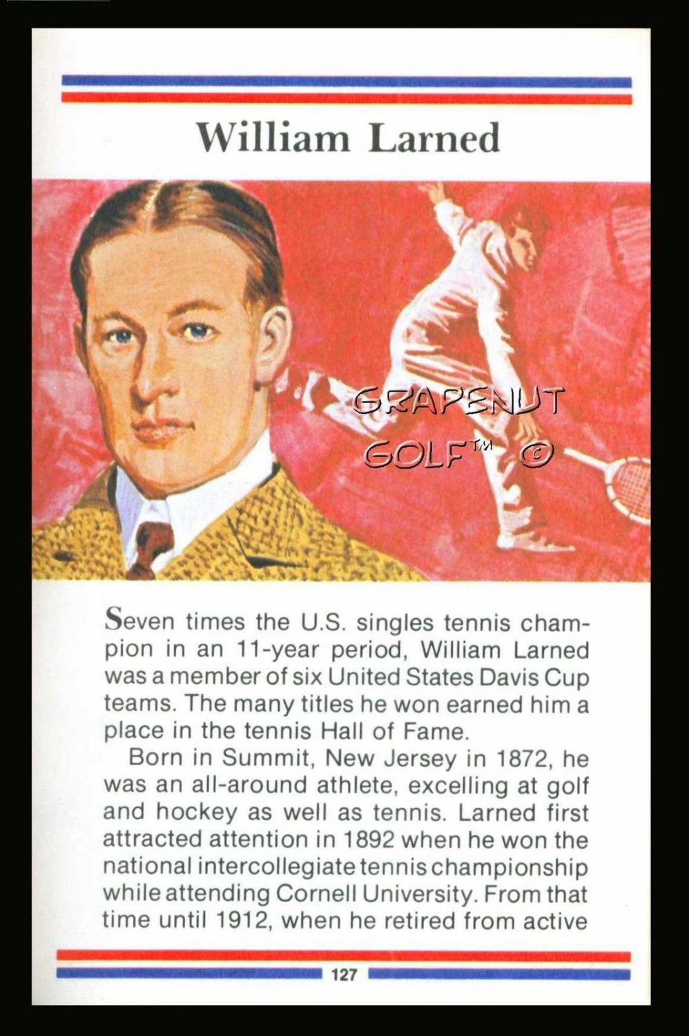 WILLIAM LARNED TRUE VALUE HOF GRAND SLAM TENNIS CARD US OPEN HOF #1 WORLD RANK