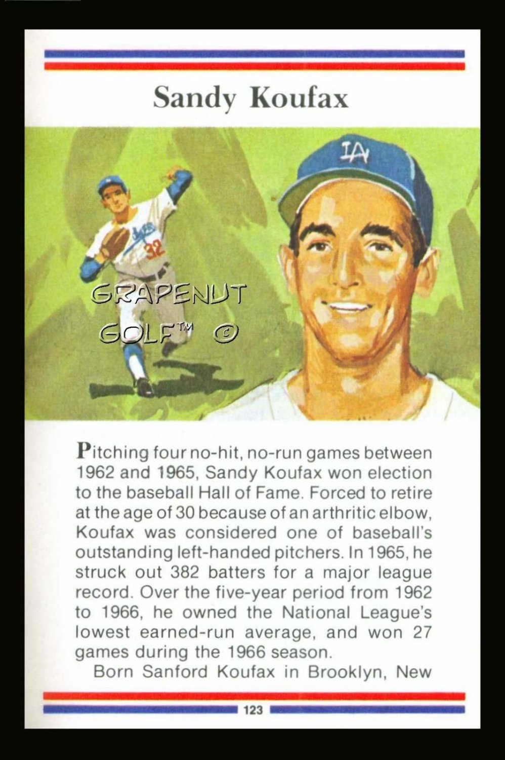 SANDY KOUFAX TRUE VALUE PERFECT GAME BASEBALL HOF CARD