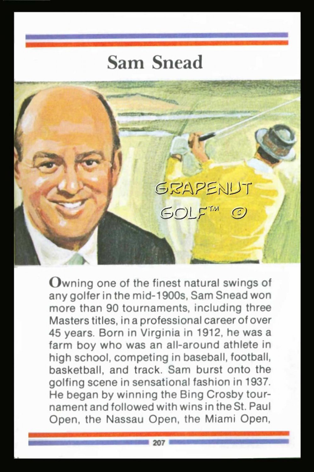 SAM SNEAD TRUE VALUE MASTERS PGA BRITISH OPEN GOLF CARD HOF LEGEND GREENBRIER GC