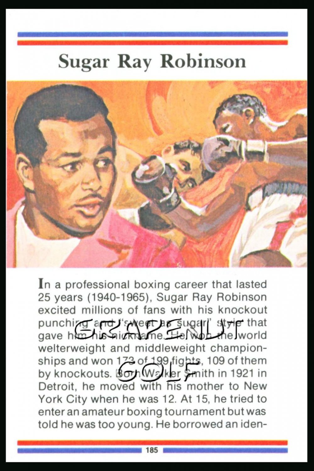 SUGAR RAY ROBINSON TRUE VALUE WORLD CHAMPION BOXING CARD WELTER MIDDLEWEIGHT HOF