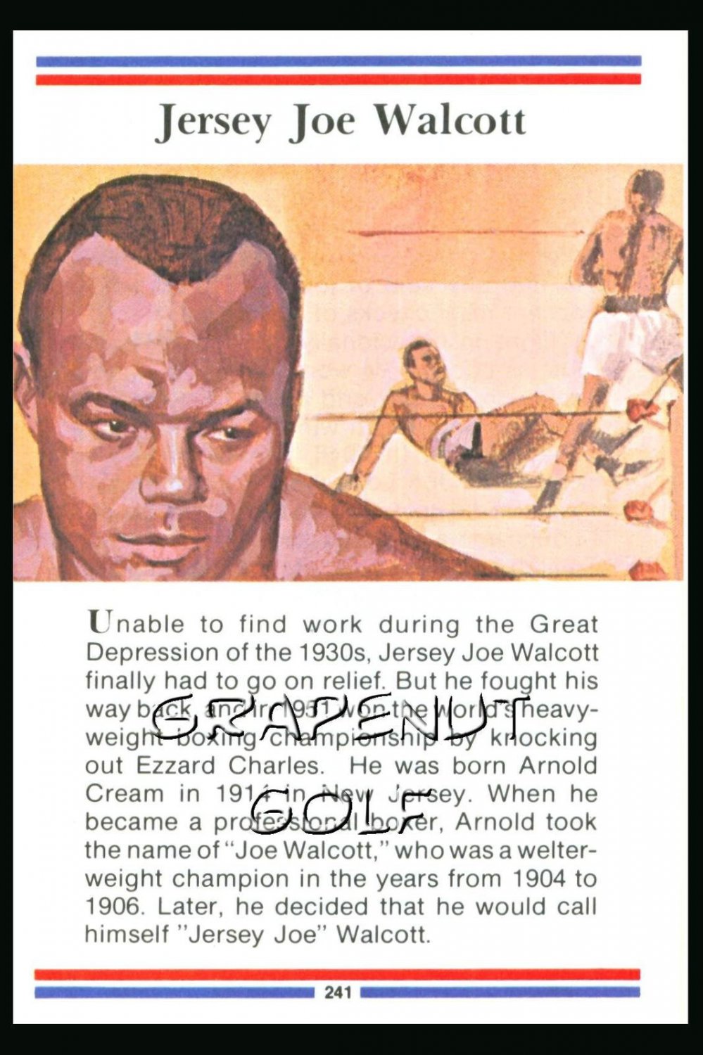 JERSEY JOE WALCOTT TRUE VALUE WORLD HEAVYWEIGHT CHAMPION BOXING CARD 51 WINS