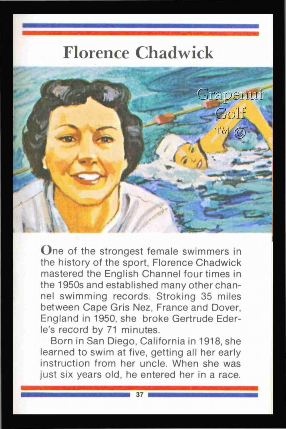 FLORENCE CHADWICK TRUE VALUE SPORT CARD 1st ENGLISH CHANNEL SWIM BOTH WAYS HOF