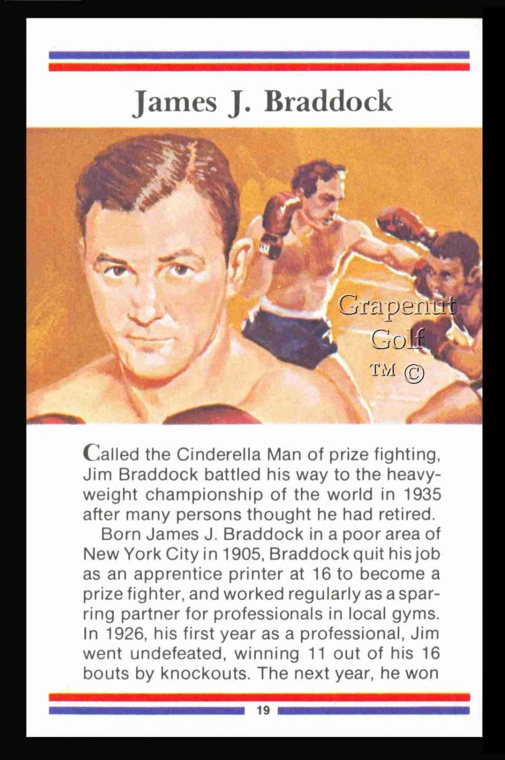 TRUE VALUE JAMES BRADDOCK CINDERELLA MAN BOXING CARD NM-MT