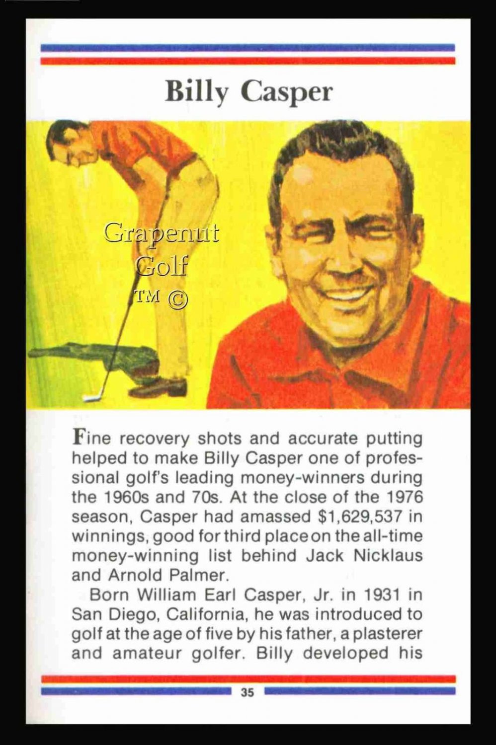 TRUE VALUE BILLY CASPER MASTER US OPEN PGA TOUR HOF GOLF HISTORICALLY UNDERRATED