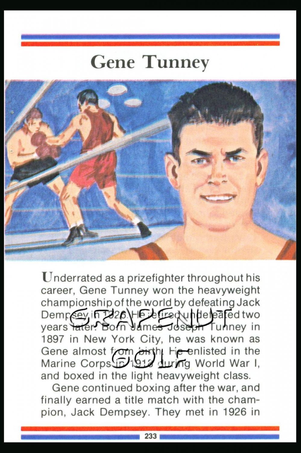 GENE TUNNEY TRUE VALUE HEAVYWEIGHT BOXING CHAMPION LEGEND HOF CARD ONLY 1 LOSS