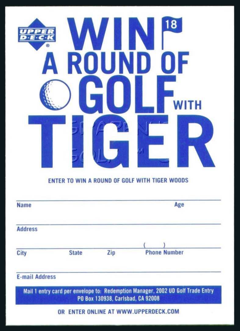 TIGER WOODS 2002 UD GOLF ROUND PRIZE ENTRY INSERT SWEEPSTAKES CARD RYDER CUP