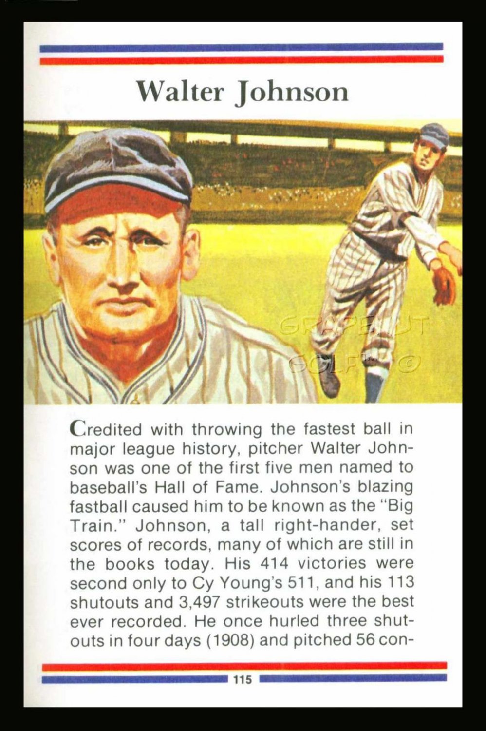 WALTER JOHNSON TRUE VALUE WASHINGTON SENATORS BASEBALL CARD HOF MVP WORLD SERIES