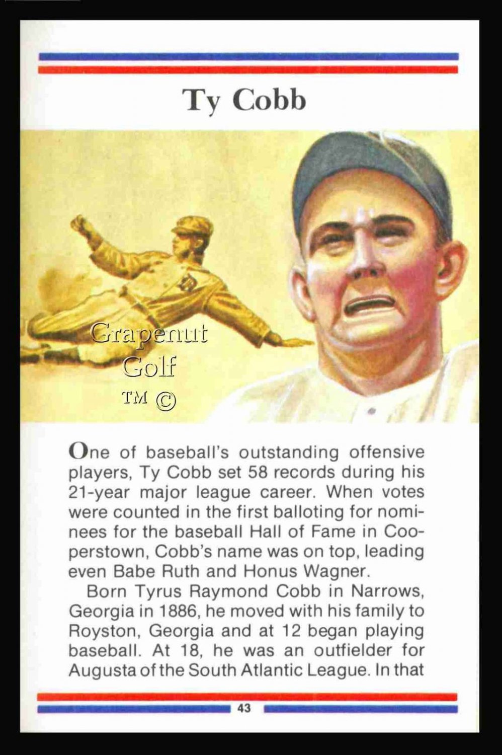 TY COBB TRUE VALUE DETROIT TIGERS HOF WORLD SERIES BASEBALL CARD