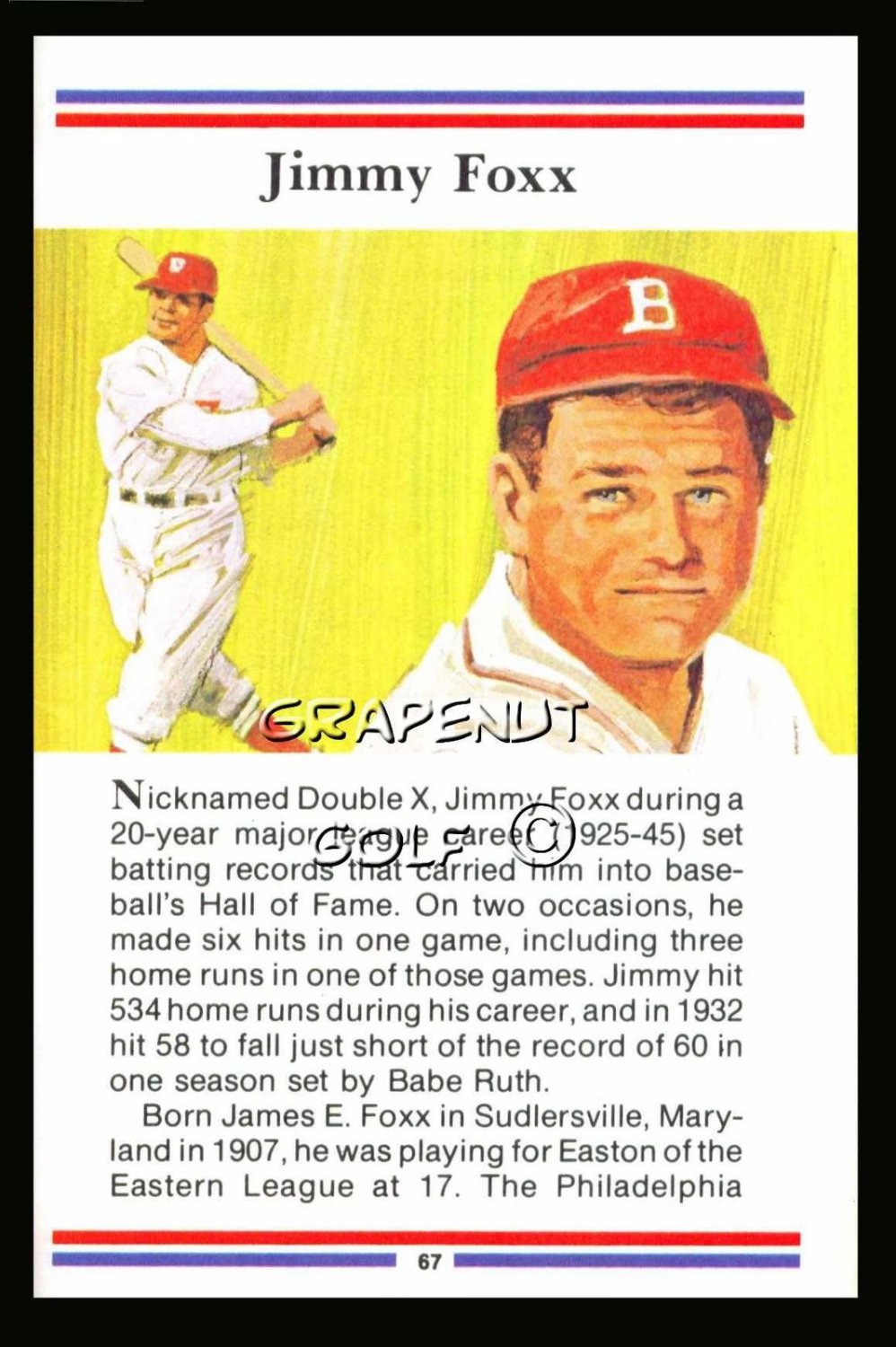 JIMMIE FOXX TRUE VALUE HARDWARE PHILADELPHIA PHILLIES ATHLETICS BASEBALL CARD