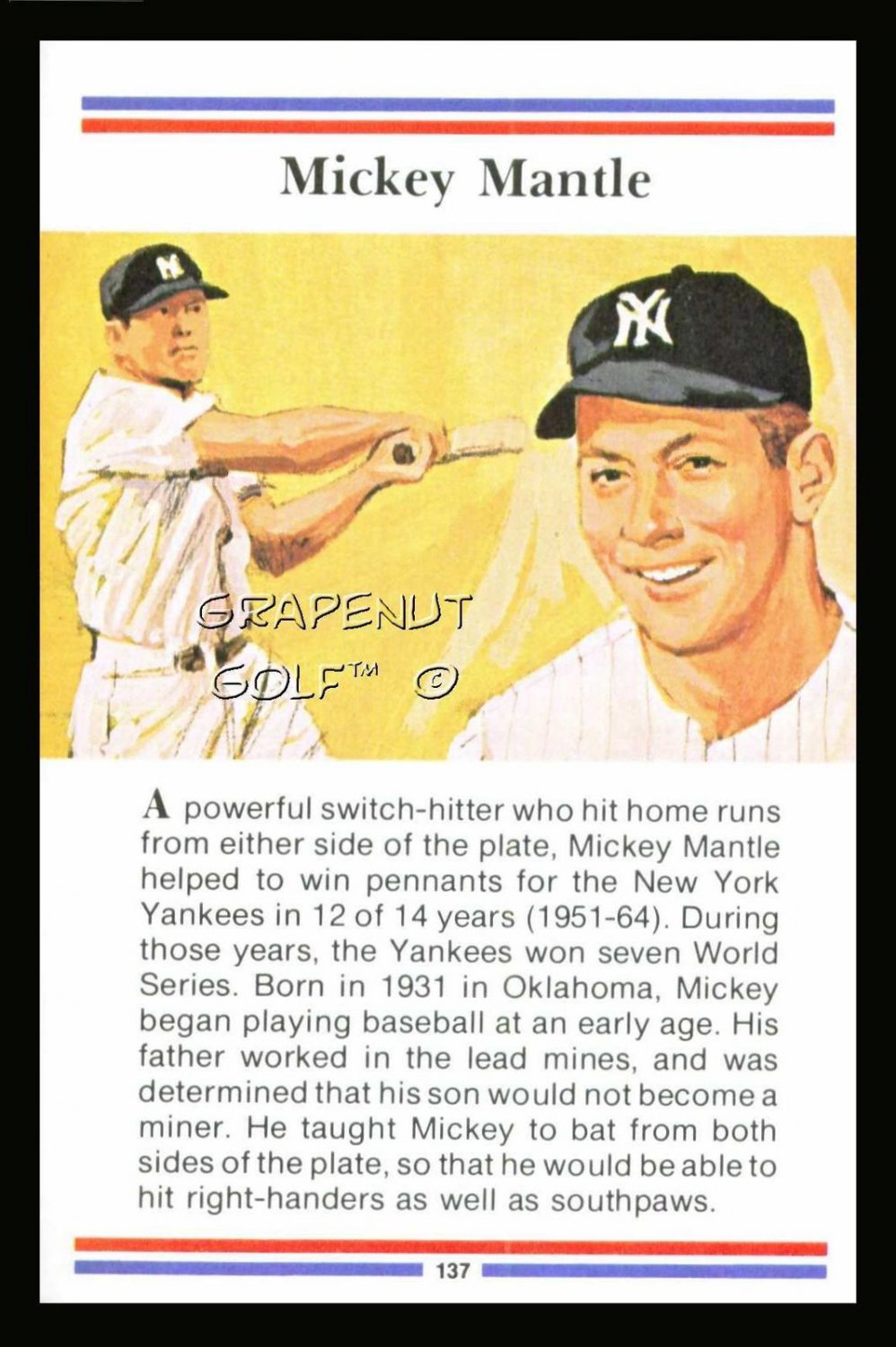 MICKEY MANTLE TRUE VALUE NEW YORK YANKEES BASEBALL CARD
