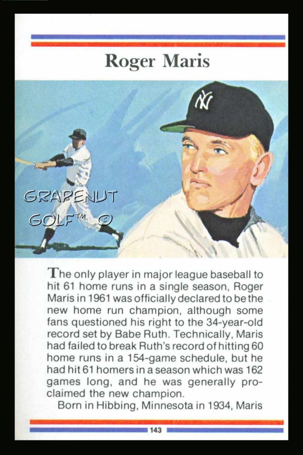 ROGER MARIS TRUE VALUE NEW YORK YANKEES BASEBALL CARD NM-MT