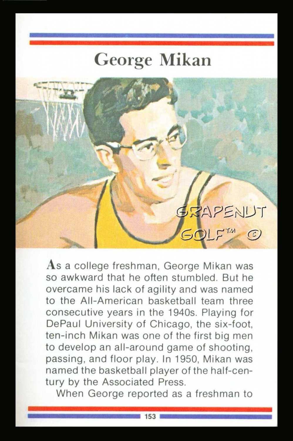 GEORGE MIKAN TRUE VALUE MR BASKETBALL NBL BAA ABA HOF ROY MVP NBA CHAMPION CARD