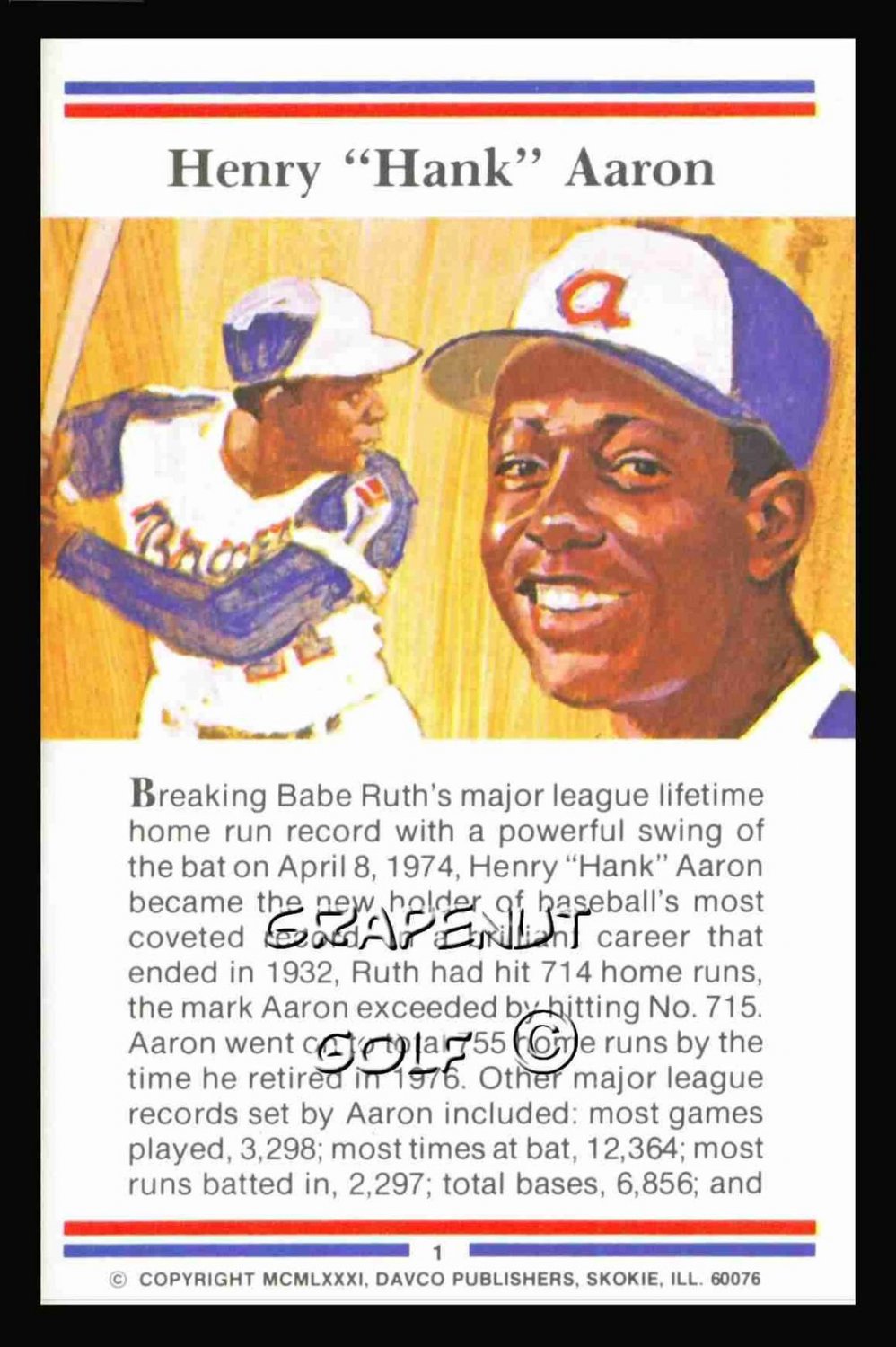 HANK AARON TRUE VALUE MLB BASEBALL HOF MILWAUKEE BREWERS ATLANTA BRAVES
