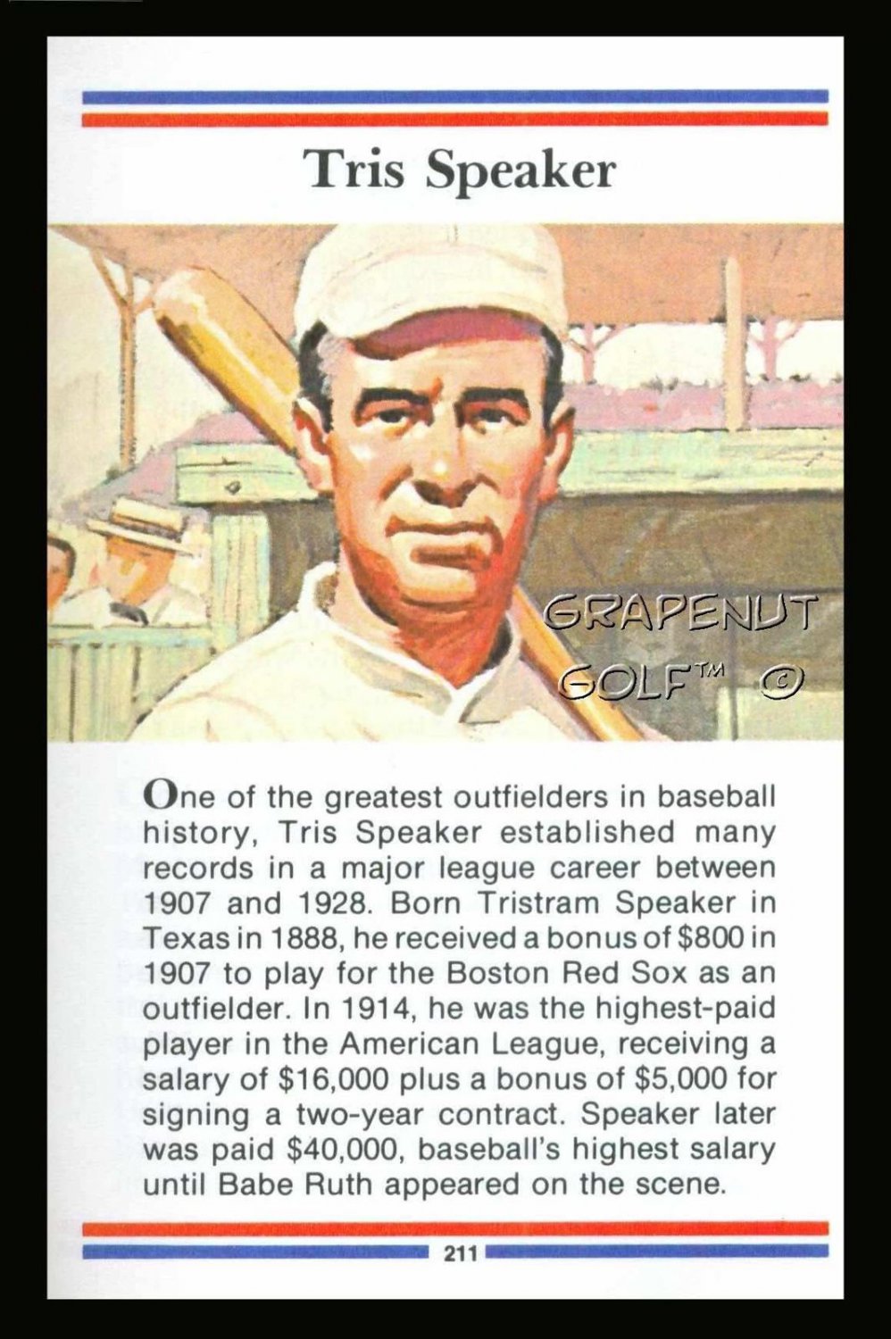 TRIS SPEAKER TRUE VALUE SPOKE BOSTON RED SOX CLEVELAND INDIANS HOF CARD SENATORS