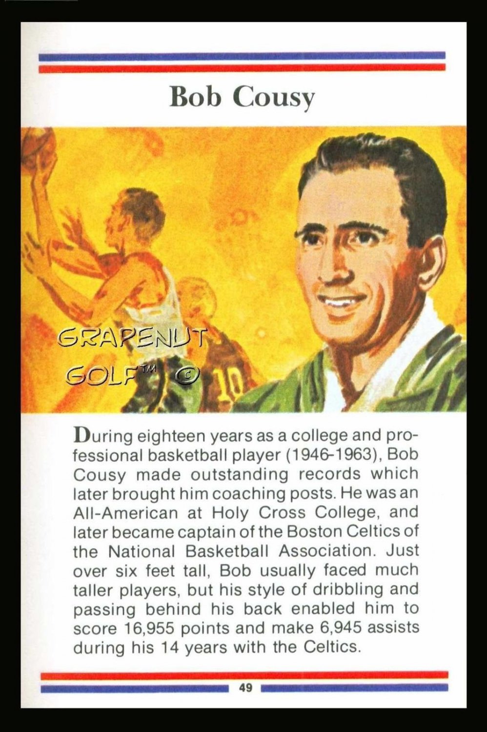 BOB COUSY TRUE VALUE BOSTON CELTICS LEGEND NBA CHAMPION HOF PRO ...