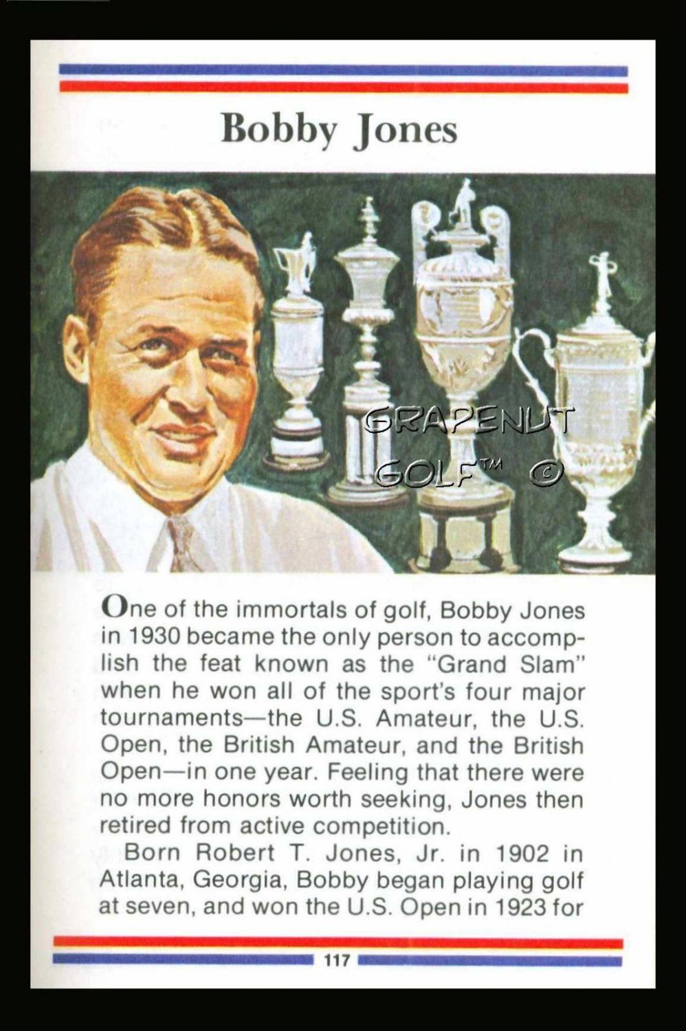 BOBBY JONES TRUE VALUE GRAND SLAM AMATEUR GOLF CARD BRITISH OPEN AUGUSTA MASTERS