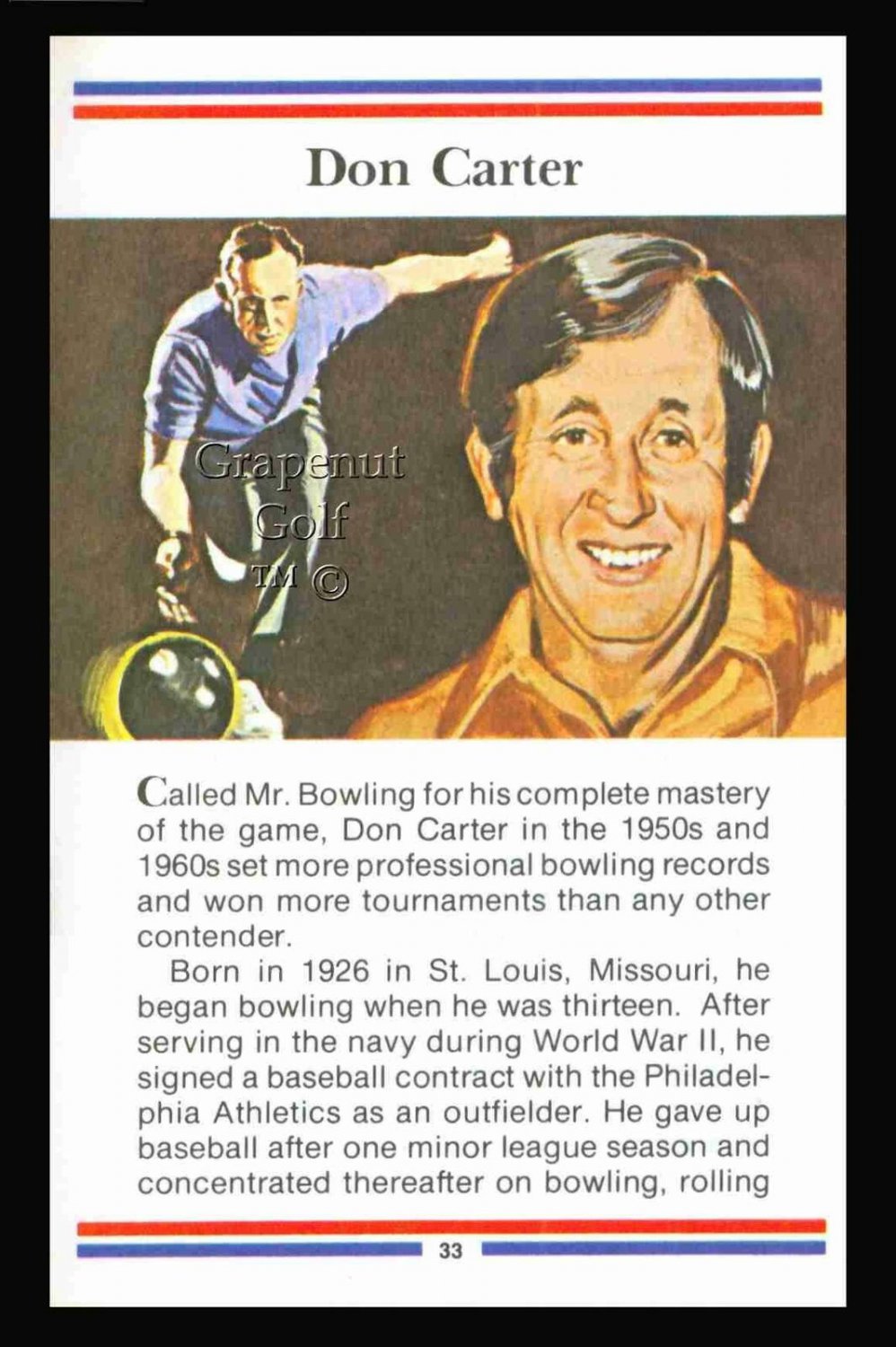 1981 TRUE VALUE HARDWARE DON CARTER BOWLING SPORT CARD