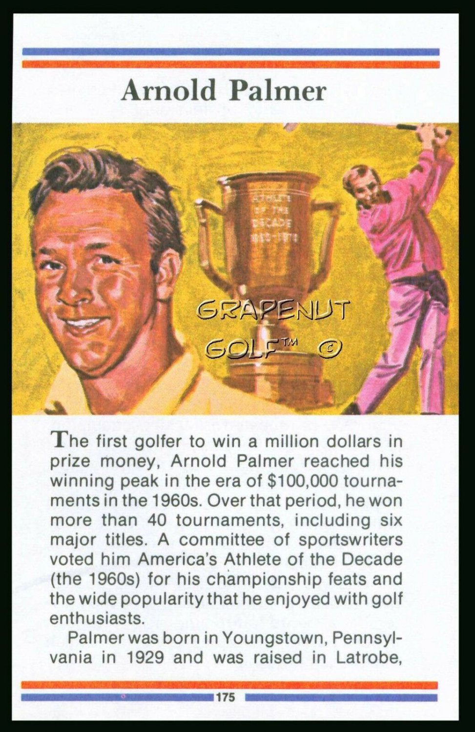 ARNOLD PALMER TRUE VALUE MASTERS PGA US OPEN BRITISH GRAND SLAM GOLF CARD HOF