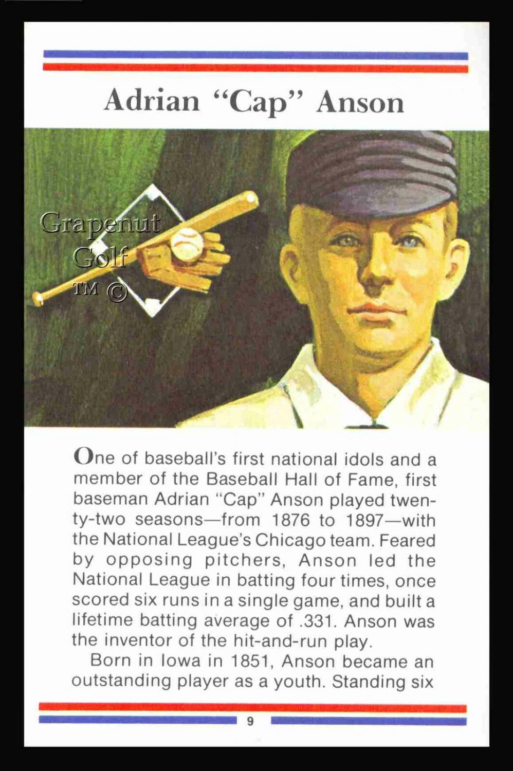 ADRIAN CAP ANSON TRUE VALUE BOSTON CHICAGO ROCKFORD PHILADELPHIA BASEBALL HOF