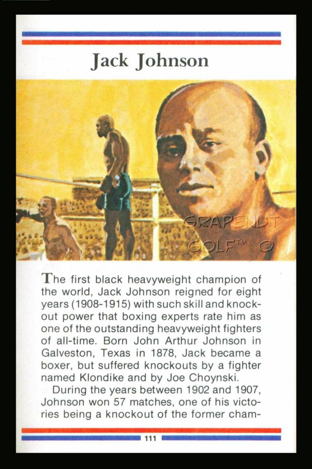 JACK JOHNSON TRUE VALUE GALVESTON GIANT PRO BOXING CARD