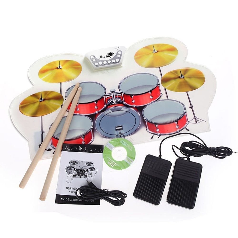 USB MIDI Drum Kit PC Desktop Roll up Electronic Drum Pad Portable
