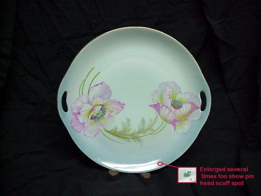 Antique Pierced Handled Cake Plate Hand Painted Flowers P.V. Germany   #104