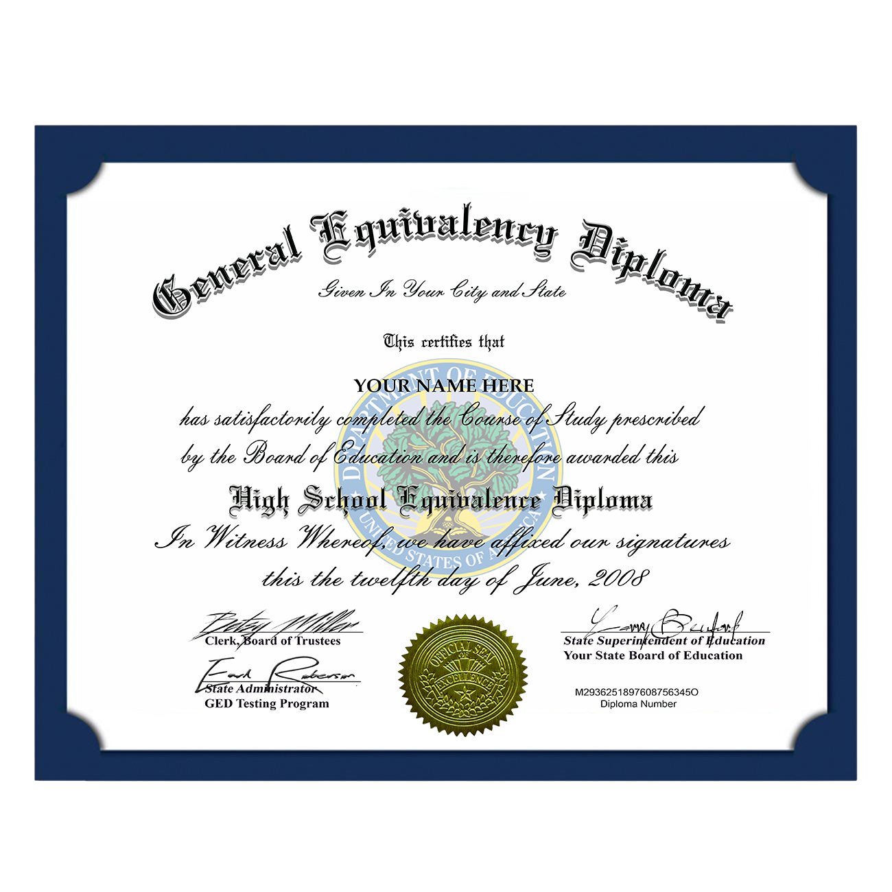 Homeschool High School Diploma ONLY $19.99! Novelty High School Diploma  Personalized Customized \u0026 Printed With Your Personal Info PLUS We Add A  Navy Blue Gold Embossed Quality Certificate Cover - Premium Quality -, image size:1300x1300