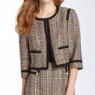 $365 Sz 2 Trina Turk 'Ono' Tweed Jacket Neon Metallic Black Plaid Blazer