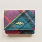 NWT Ness Scotland Tweed Trifold Wallet Coin Purse Tartan Plaid Wool Red Teal