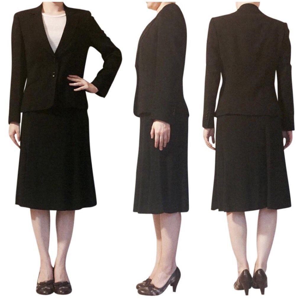 $199 NWOT Talbot's 2P Blazer Jacket Black Crepe V-Neck Double Button Italy USA 2