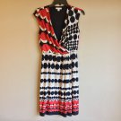 New York & Company S Black Red Beige Polka Dot Wrap A-Line Dress Cap Sleeve 4 6
