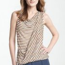$128 XS Classiques Entier Drape Front Stripe Top Blouse Brown White Blouson PXS