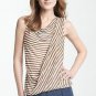 $128 XS Classiques Entier Drape Front Stripe Top Blouse Brown White Blouson PXS