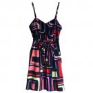 $119 XS Kensie Sweetheart Neckline Black Sundress Neon Abstract Geometric Print