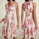$158 Donna Ricco 4P PS Floral Silk Ruffle Neck Dress Pink Cream Purple Green