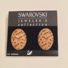 NWT $150 Swarovski Jeweler's Collection Earrings Clip On Brown Gold Clear Oval