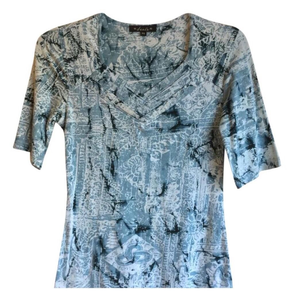 $64 PS Dunia V-Neck Bali Print Blue Black White 3/4 Sleeve Top Tee S Nordstrom