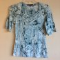 $64 PS Dunia V-Neck Bali Print Blue Black White 3/4 Sleeve Top Tee S Nordstrom