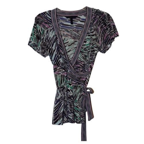 BCBG MAX AZRIA XS Multi-Color V-Neck Flutter Sleeve Top PXS PP Purple Brown Wrap