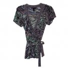 BCBG MAX AZRIA XS Multi-Color V-Neck Flutter Sleeve Top PXS PP Purple Brown Wrap