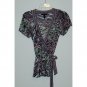 BCBG MAX AZRIA XS Multi-Color V-Neck Flutter Sleeve Top PXS PP Purple Brown Wrap