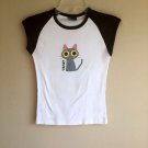 OS XS Cap Sleeve Darkhorse Comic Crop Tee Gray Cat Anime Black White Junior
