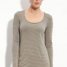 $39 XS Caslon Scoop Neck Tee Long Sleeve Beige Olive Green Cream Tan Striped