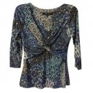 $58 PS Laura Max Twist Front Paisley Print Top Blue Black Purple 3/4 Sleeve S