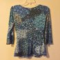 $58 PS Laura Max Twist Front Paisley Print Top Blue Black Purple 3/4 Sleeve S