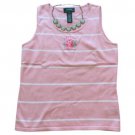 $37 M Ralph Lauren Sleeveless Pink White Striped Knit Blouse Cotton Blend Casual