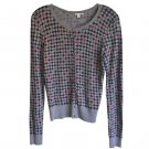 NWOT $68 XS Gray Halogen Cardigan Long Sleeve Sweater Gray Navy Red Houndstooth
