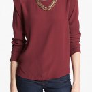 NWT $40 NORDSTROM ASTR XS Red Wine Bold Shoulder Blouse Long Sleeve Casual PP