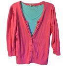 $68 PS Pink Halogen Oversized Cardigan Deep Scoop neck 3/4 Sleeve Sweater S