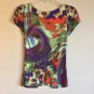 Olivia Moon S PS Orange Purple Multi-color V-Neck Short Sleeve Career Rayon Tee